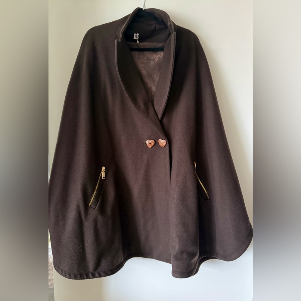 Nikka Place Made in Bulgaria Wool Brown Cape with Heart Buttons- Size S- 4XL!
